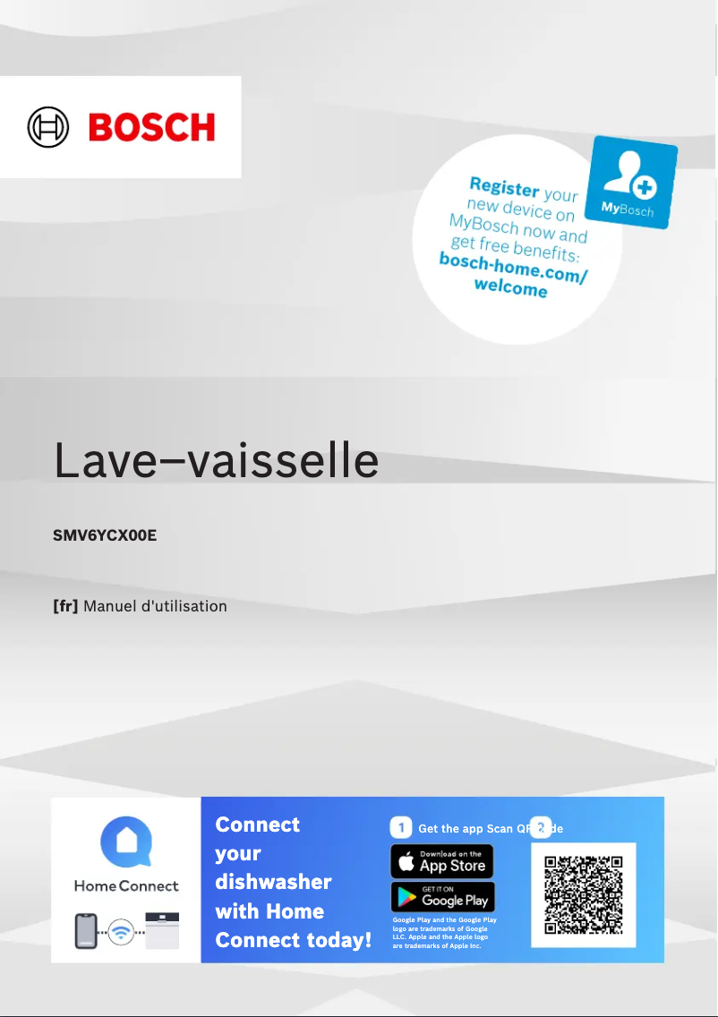 Page 1 de la notice Manuel utilisateur Bosch SMV6YCX00E