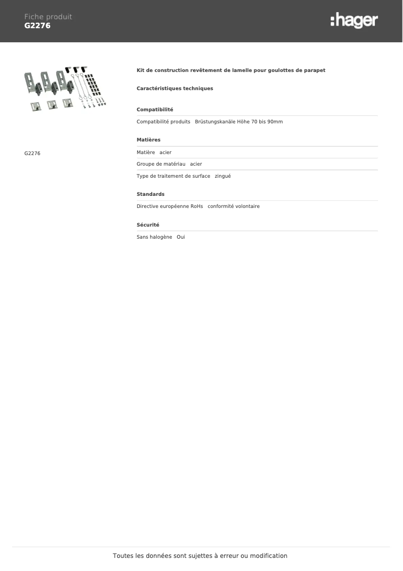 Page n°1 - Manuel utilisateur Hager G2276