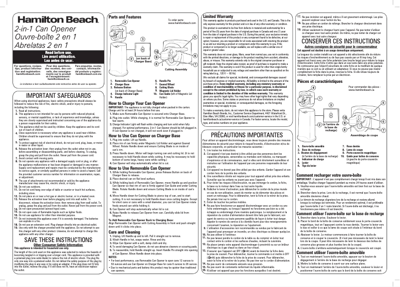 Page 1 de la notice Manuel utilisateur Hamilton Beach FlexCut 76611