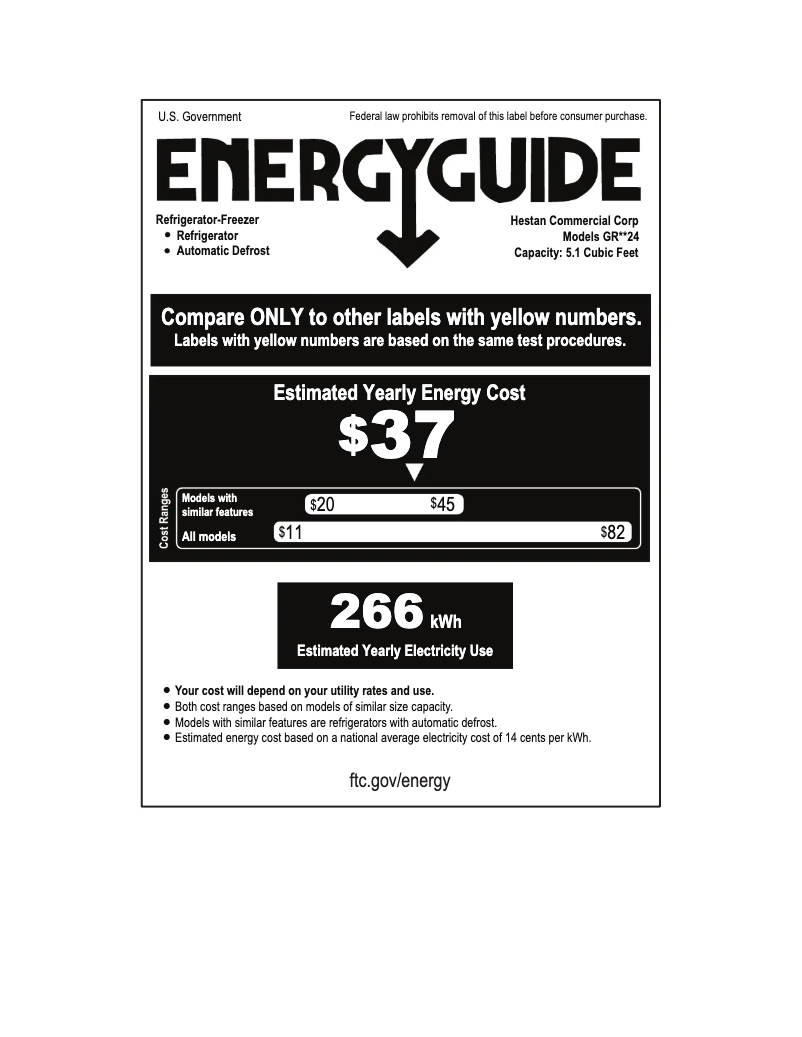 Page 1 de la notice Label énergétique Hestan GRSR24