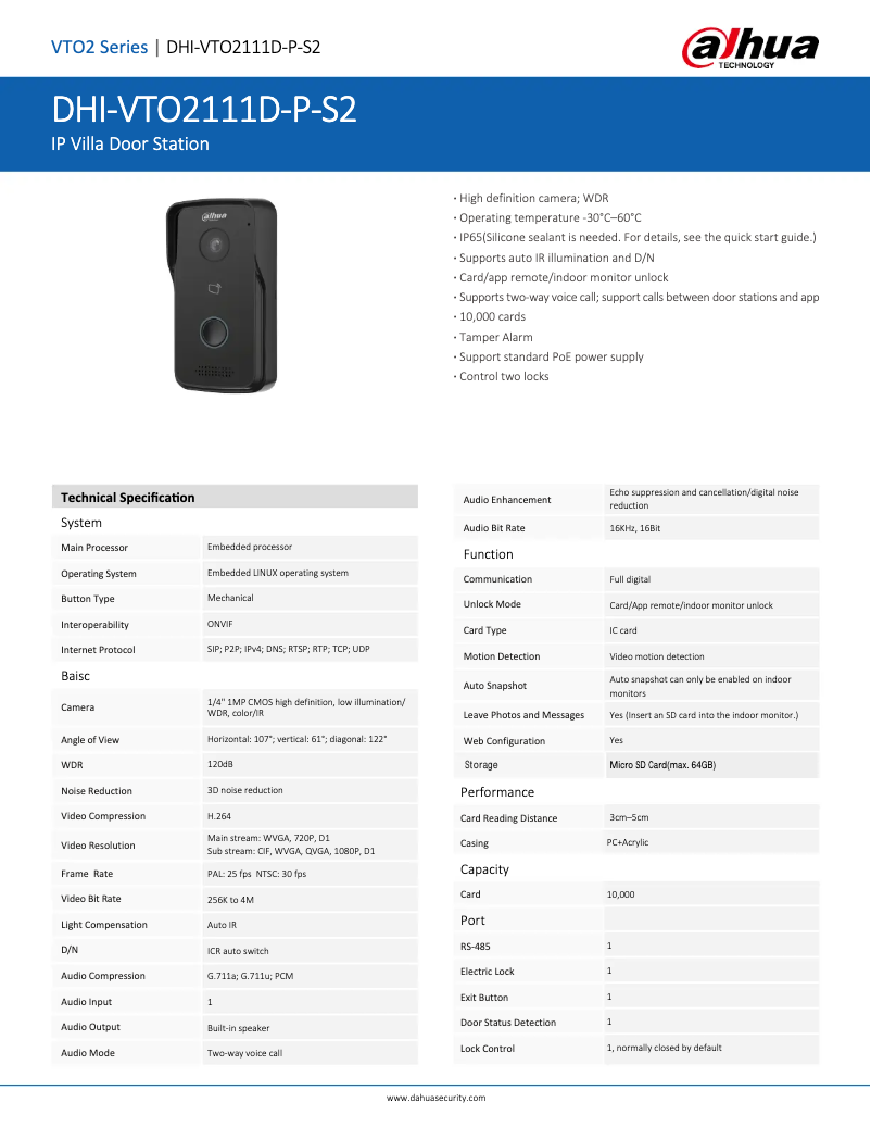 Page n°1 - Manuel utilisateur Dahua Technology VTO2111D-P-S2