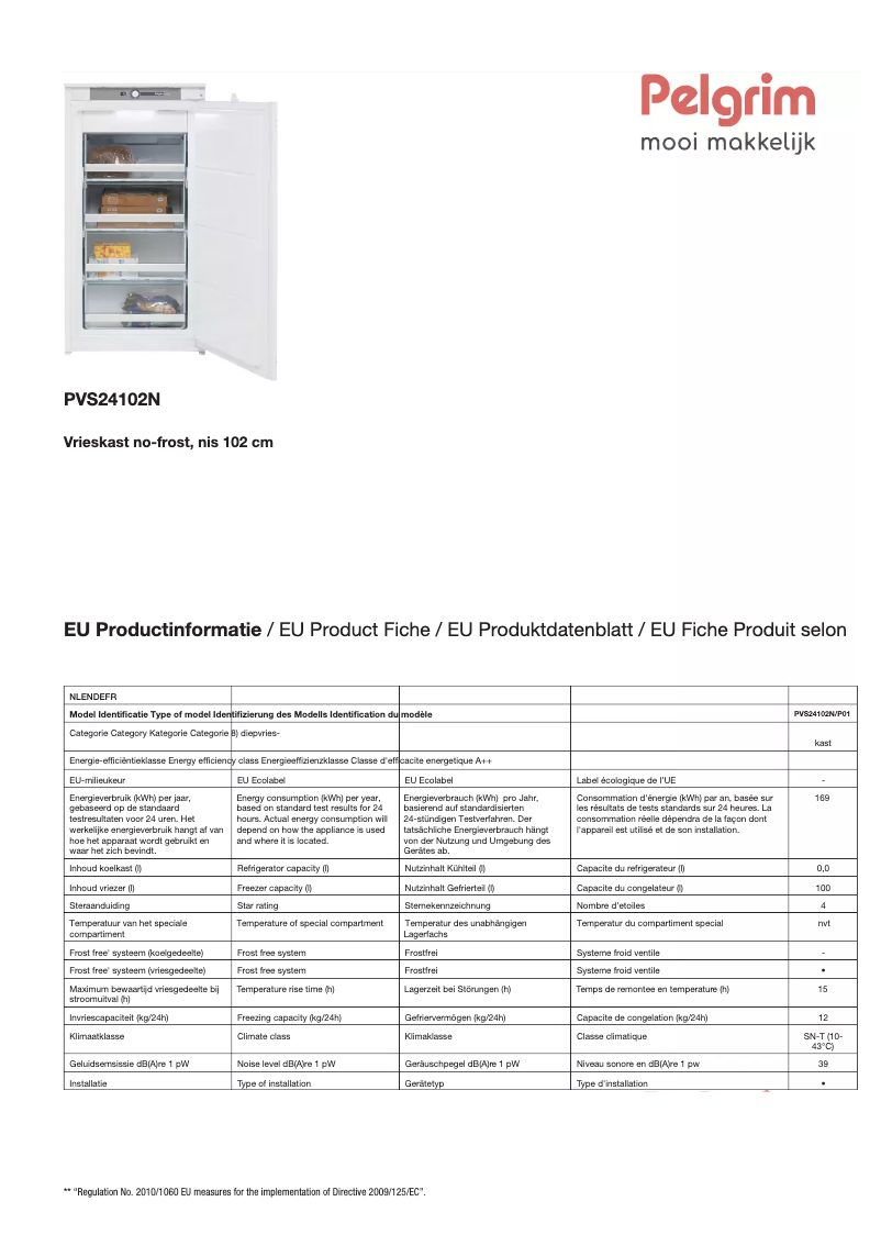 Página 1 del manual Ficha técnica Pelgrim PVS24102N