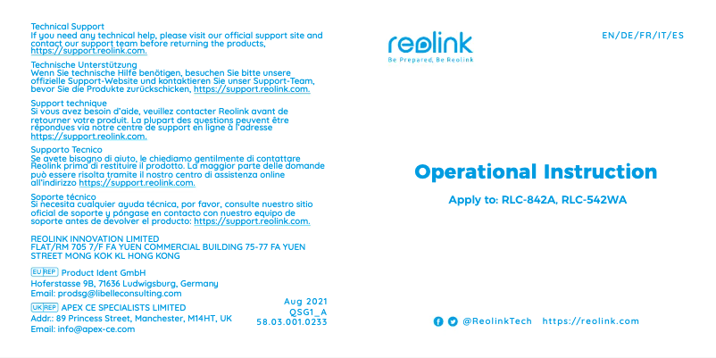 Page n°1 - Manuel utilisateur Reolink RLC-542WA