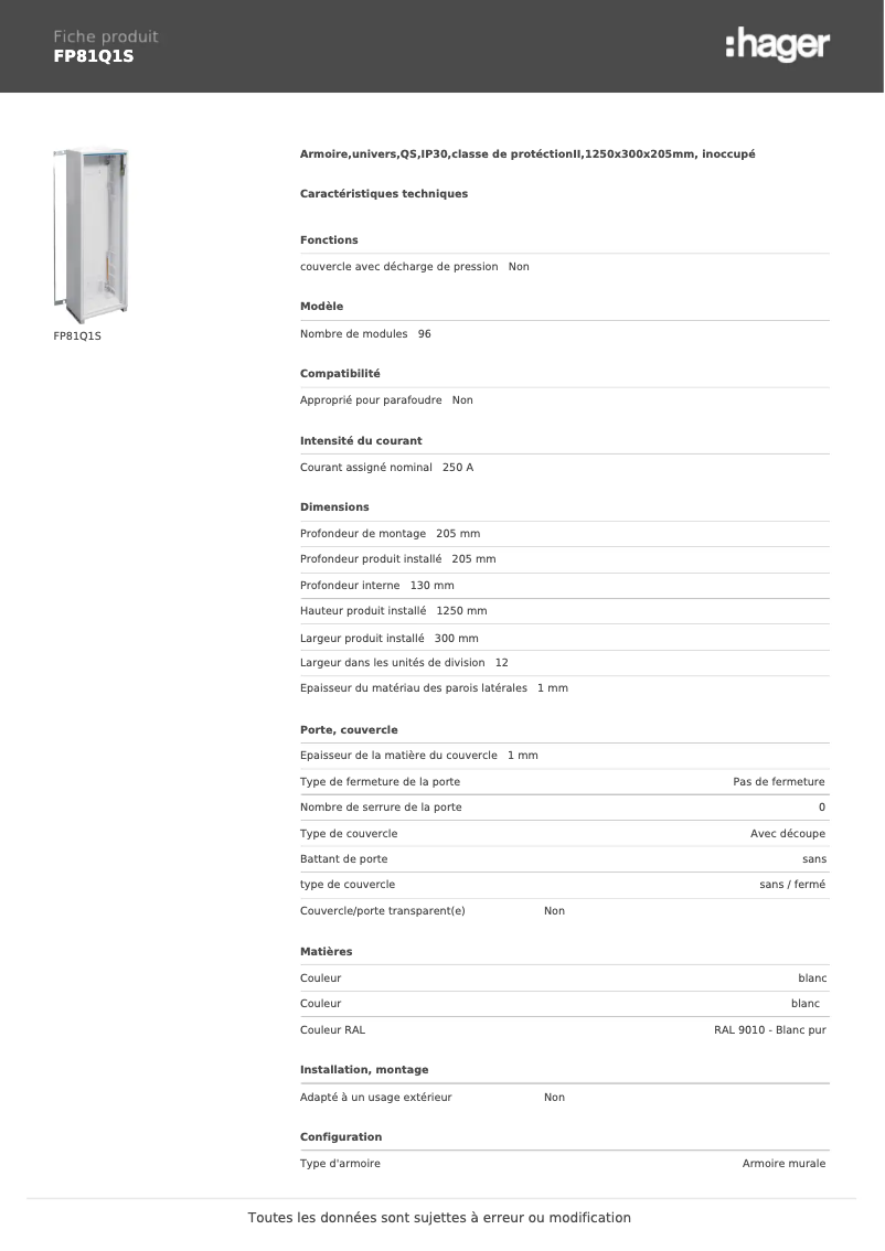 Page 1 of the manual User Manual Hager FP81Q1S