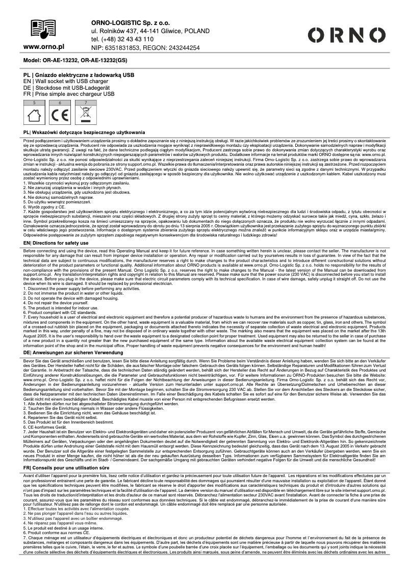 Image de la première page du manuel de l'appareil OR-AE-13232