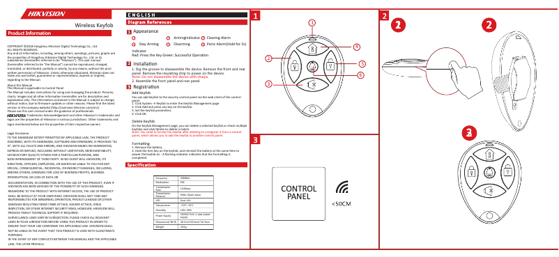 Page n°1 - Manuel utilisateur Hikvision DS-19K00-Y(433MHz)