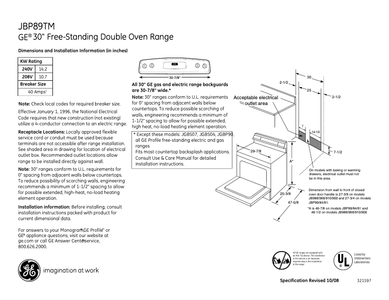 Image de la première page du manuel de l'appareil JBP89TMWW