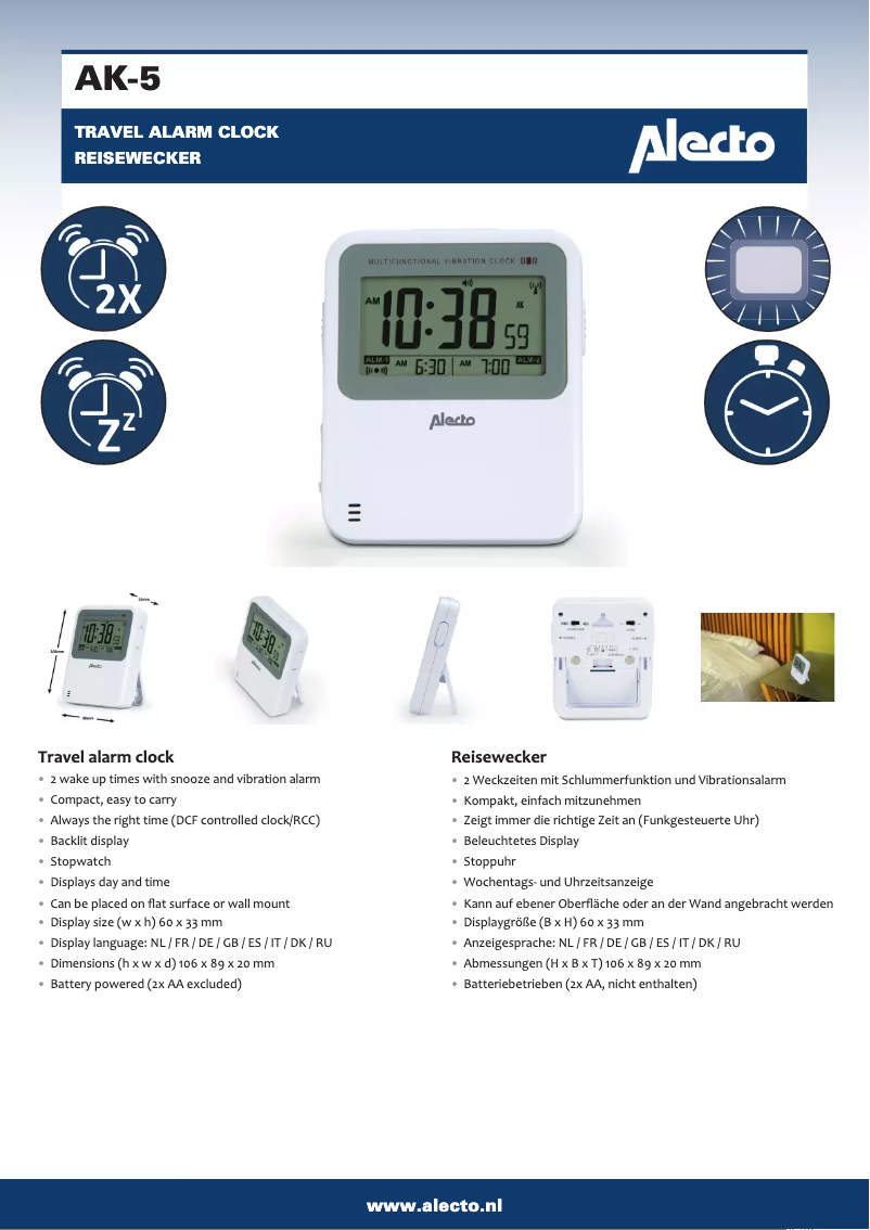 Page 1 de la notice Manuel utilisateur Alecto AK-5