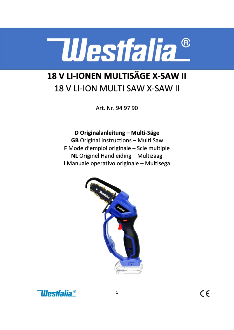 Page 1 de la notice Manuel utilisateur Westfalia X-SAW II