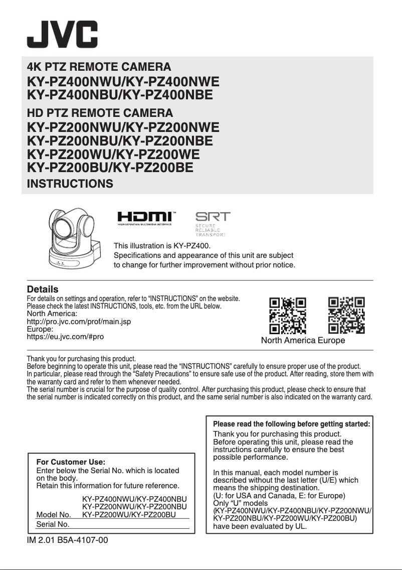 Image de la première page du manuel de l'appareil KY-PZ400