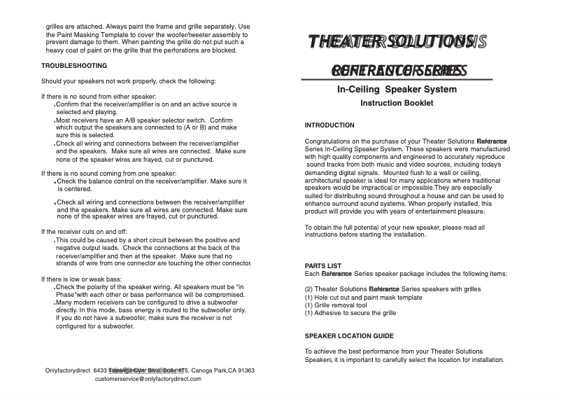 Page 1 de la notice Manuel utilisateur Theater Solutions Contractor CS5C