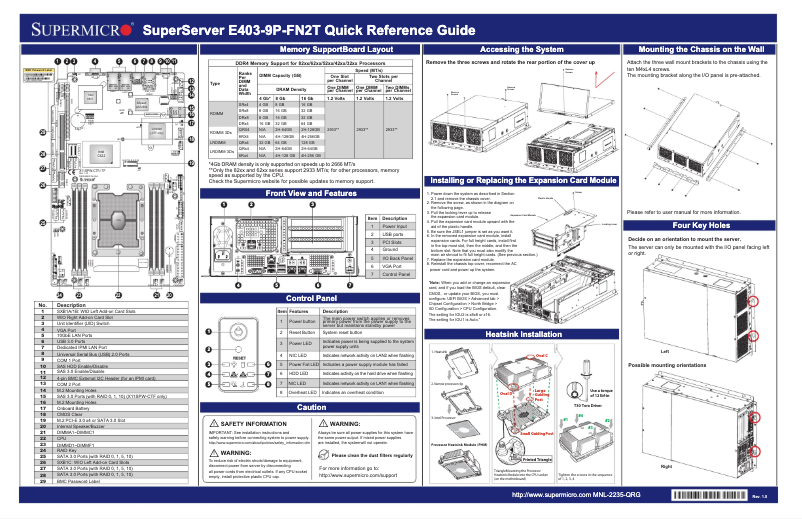 Page 1 de la notice Guide de démarrage rapide Supermicro SuperServer E403-9P-FN2T