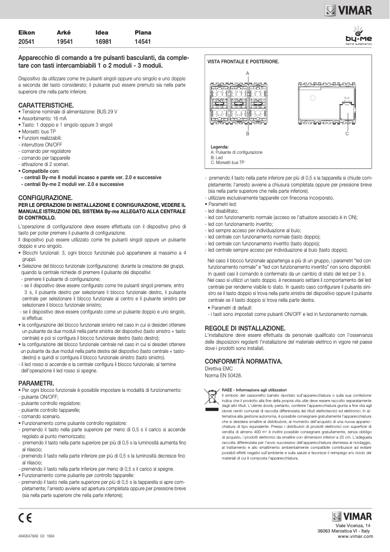 Page 1 de la notice Manuel utilisateur Vimar R19541