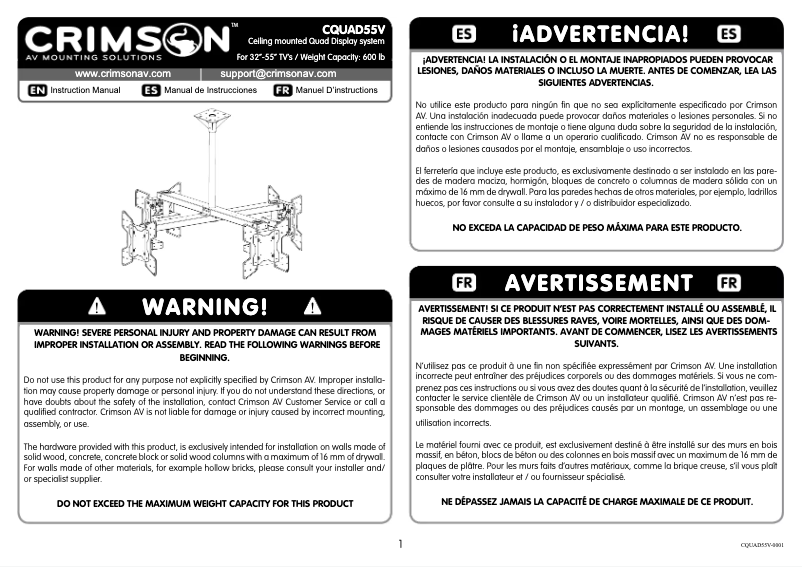 Page n°1 - Manuel utilisateur Crimson CQUAD55V