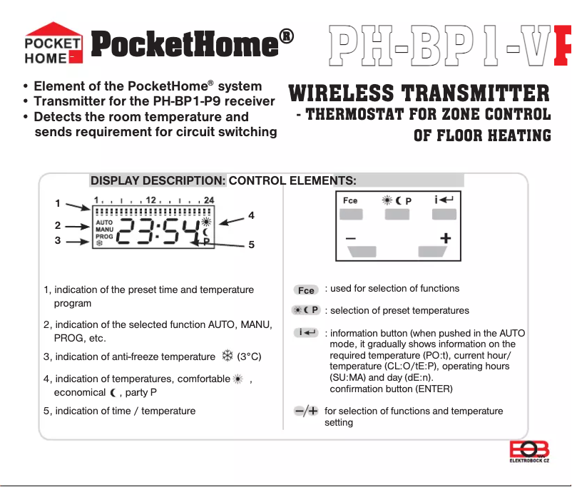 Page 1 de la notice Manuel utilisateur Elektrobock Pocket Home PH-BP1-V