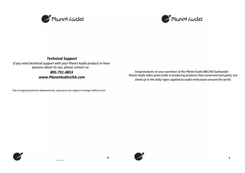 Page 1 de la notice Manuel utilisateur Planet Audio Big Bang BB124D