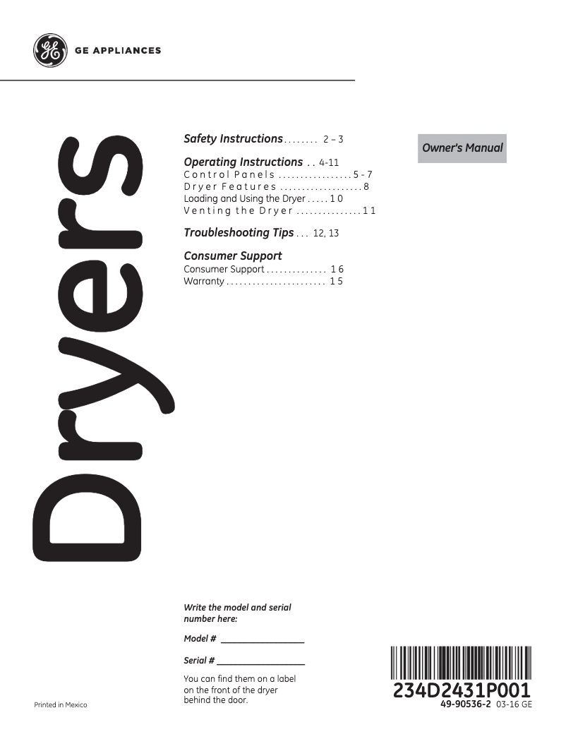 Page 1 de la notice Mode d'emploi GE GTX65EBSJWS