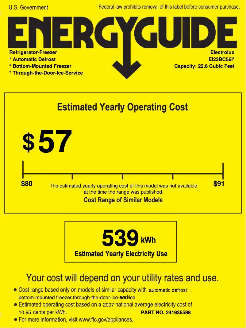 Page 1 de la notice Label énergétique Electrolux EI23BC56IW