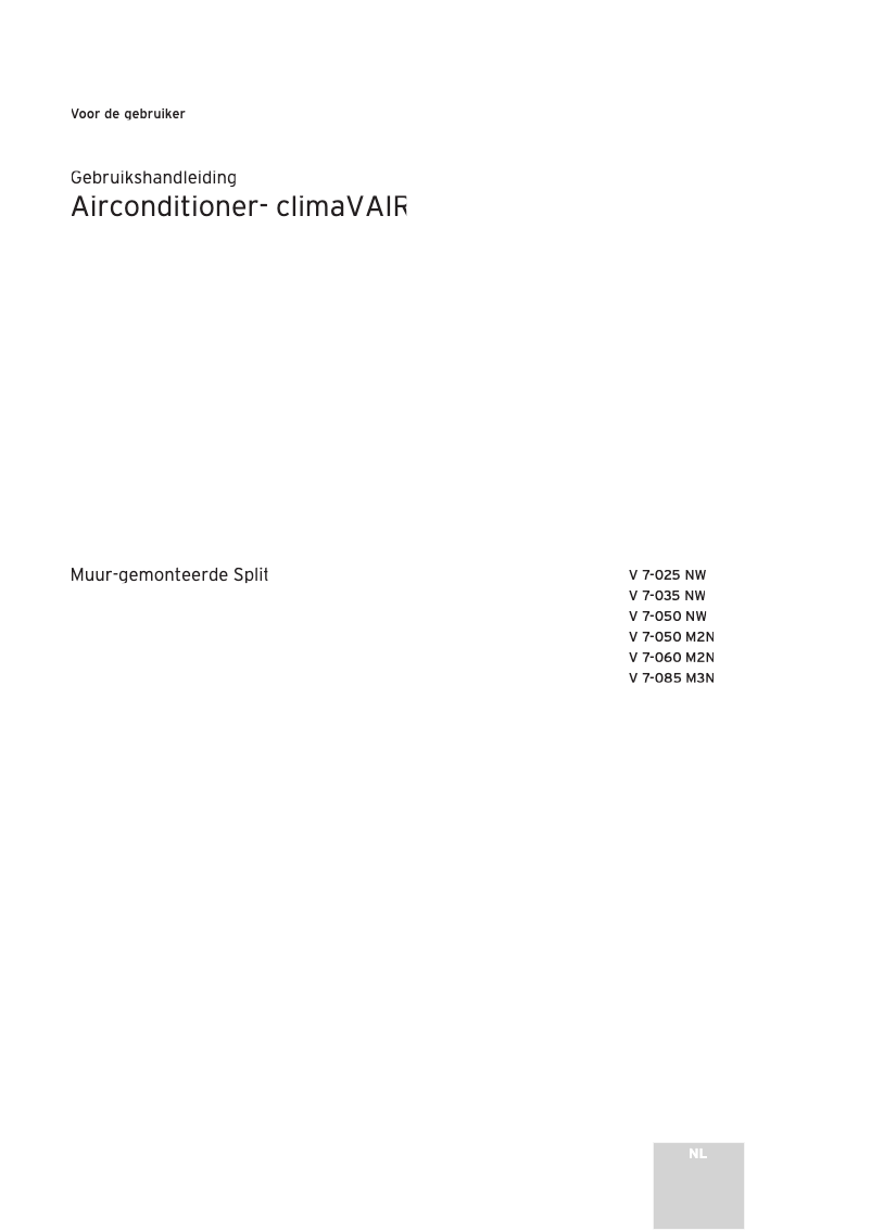 Page 1 de la notice Manuel utilisateur Vaillant ClimaVAIR V 7-025 NW