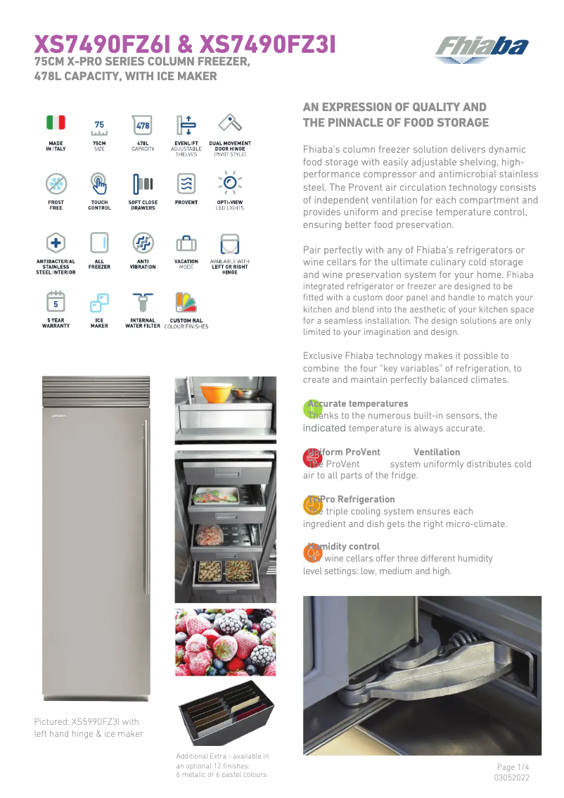 Page 1 de la notice Fiche technique Fhiaba XS7490FZ6IA