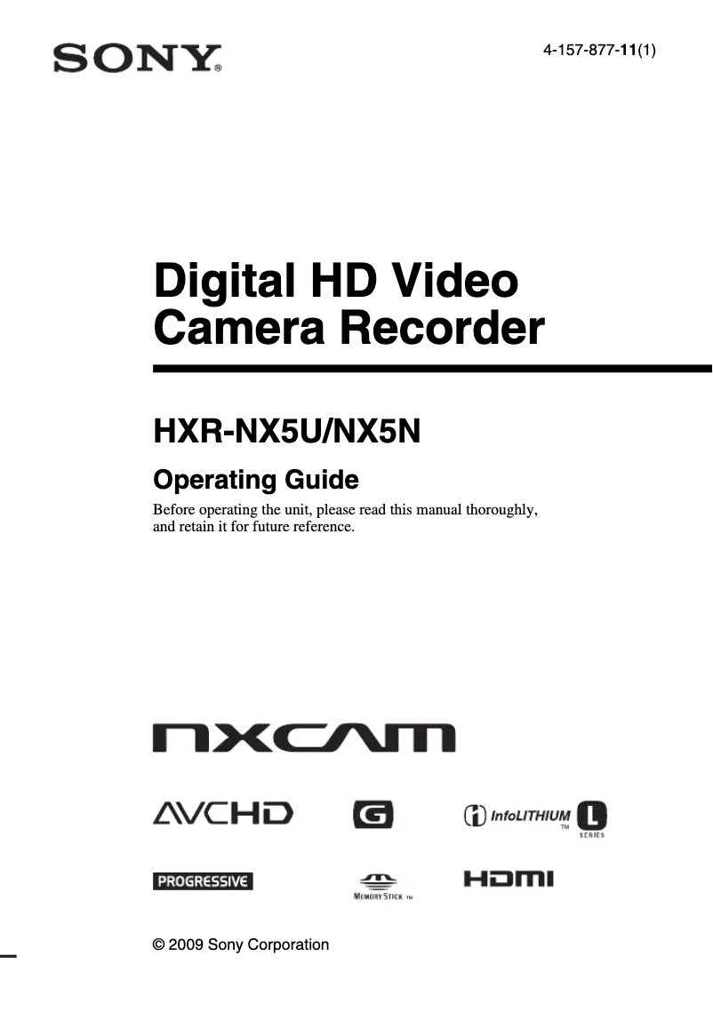 Page n°1 - Manuel utilisateur Sony HXR-NX5U