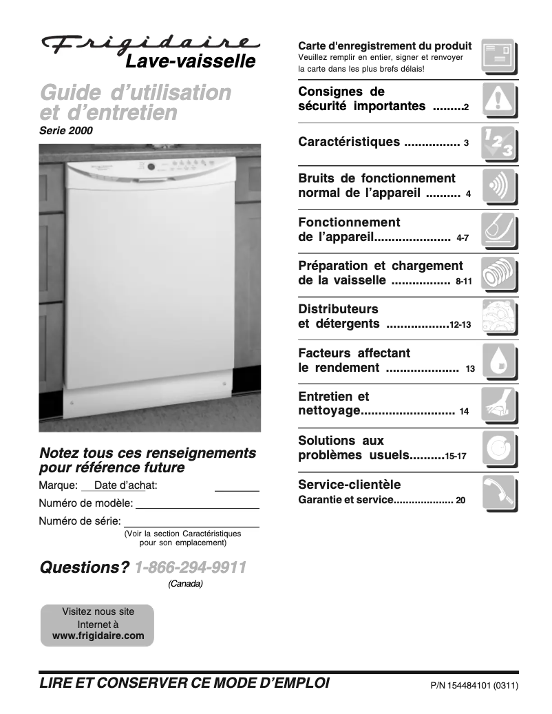 Page 1 de la notice Manuel utilisateur Frigidaire GLD2155RDQ
