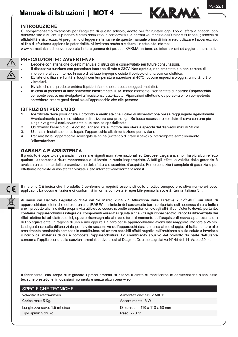 Page 1 de la notice Manuel utilisateur Karma MOT 4