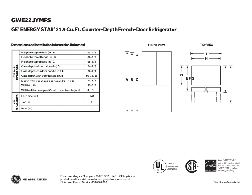 Image de la première page du manuel de l'appareil GWE22JYMFS