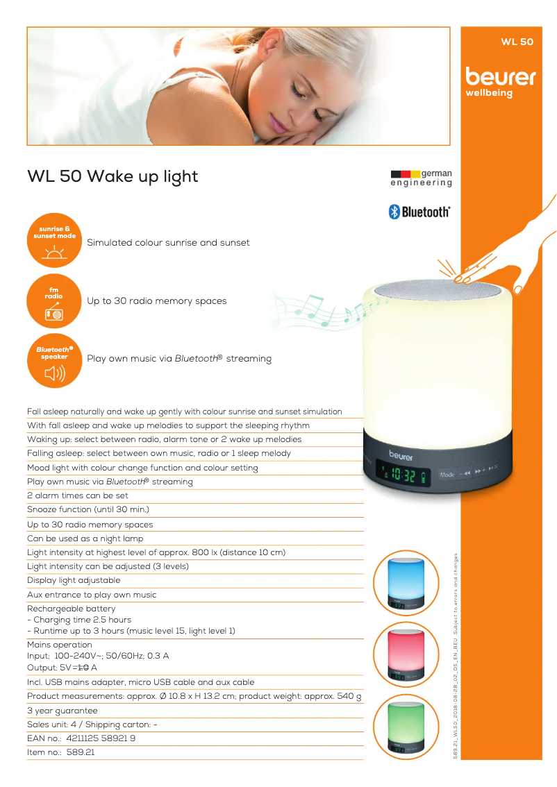 Page 1 de la notice Fiche technique Beurer WL 50
