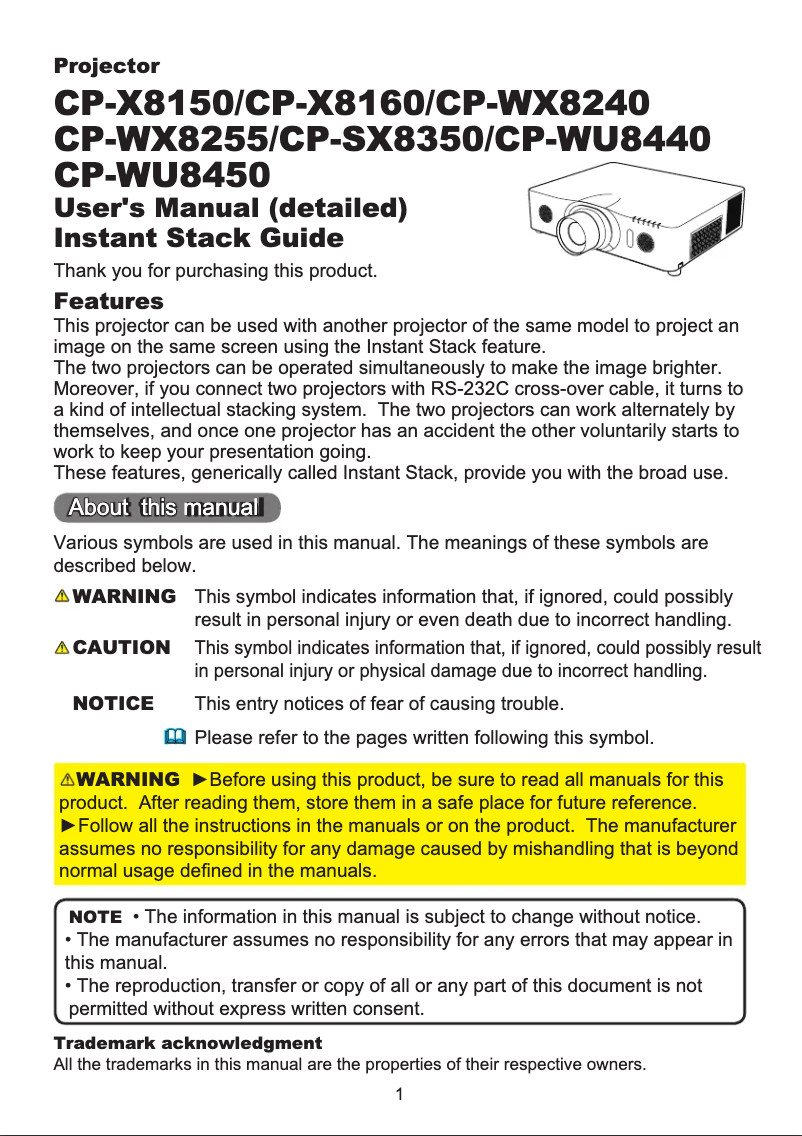 Página 1 del manual Manual de usuario Hitachi CP-X8160