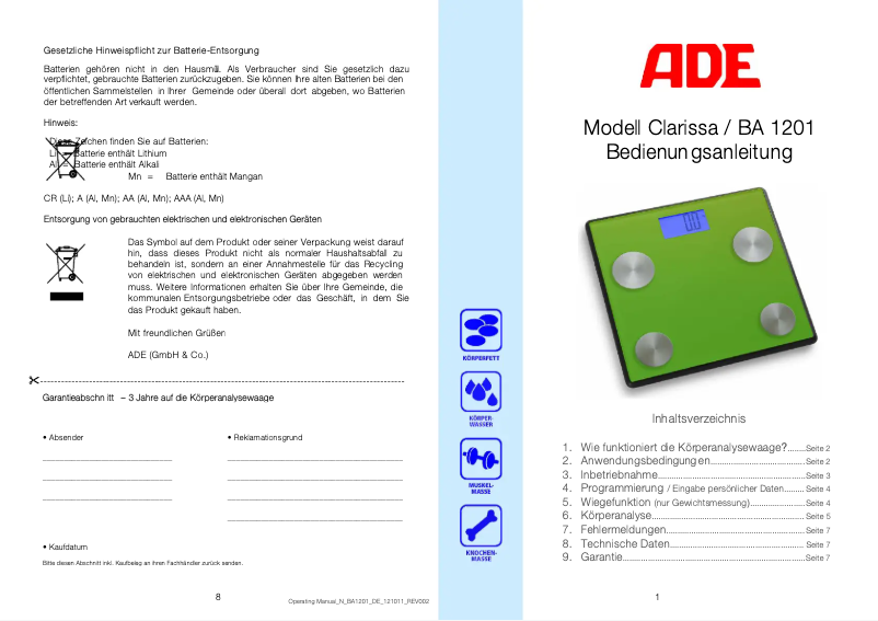 Image de la première page du manuel de l'appareil Clarissa BA 1201