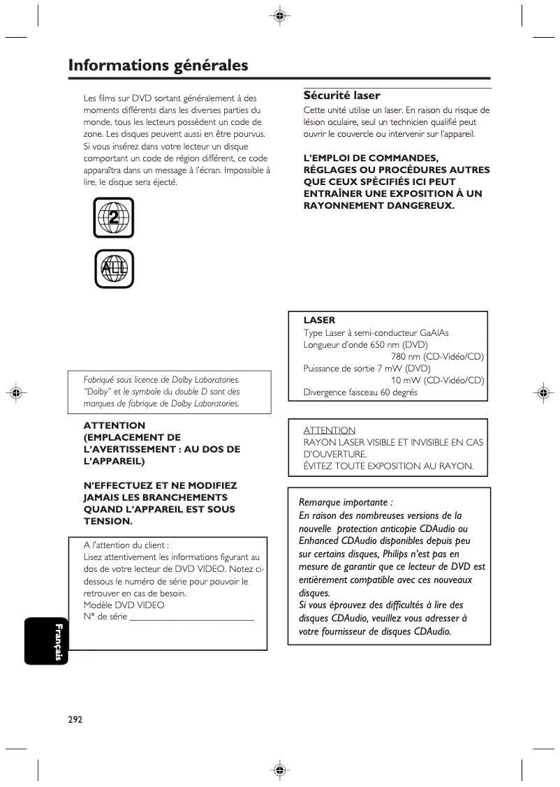 Page 1 de la notice Manuel utilisateur Philips DVD625