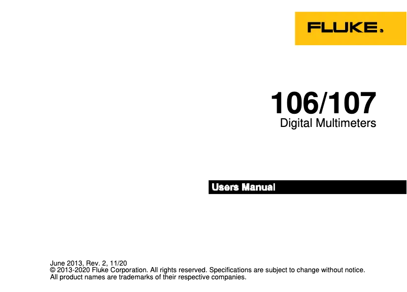 Page 1 de la notice Manuel utilisateur Fluke 107