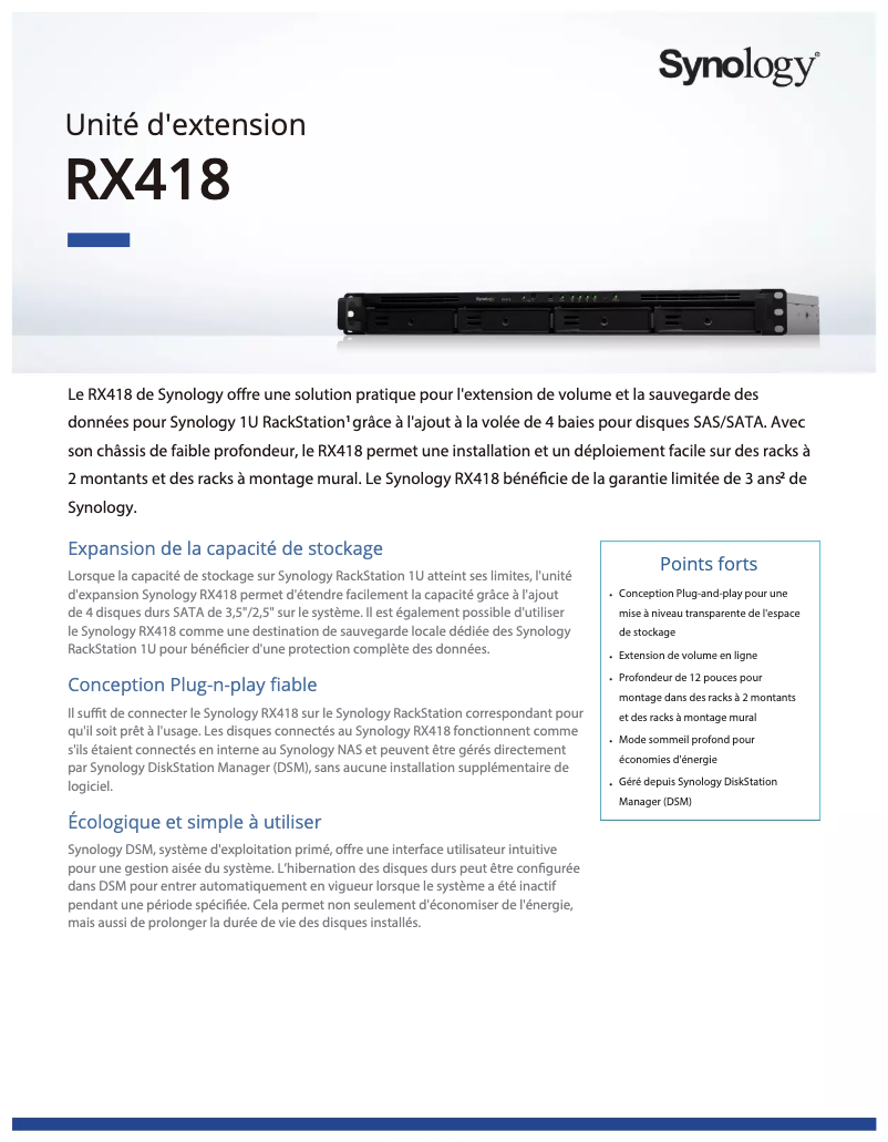 Page n°1 - Fiche technique Synology RX418