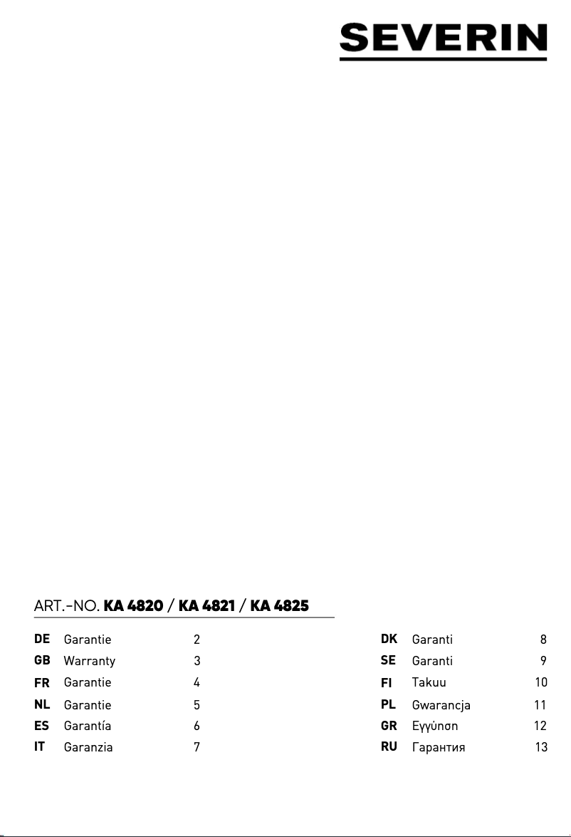 Page 1 de la notice Informations de garantie Severin KA 4825