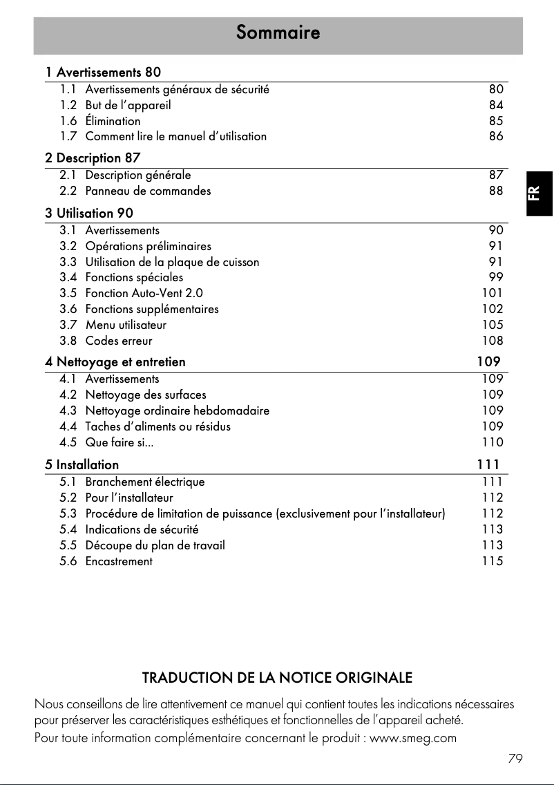 Page 1 de la notice Manuel utilisateur Smeg SIM3844D