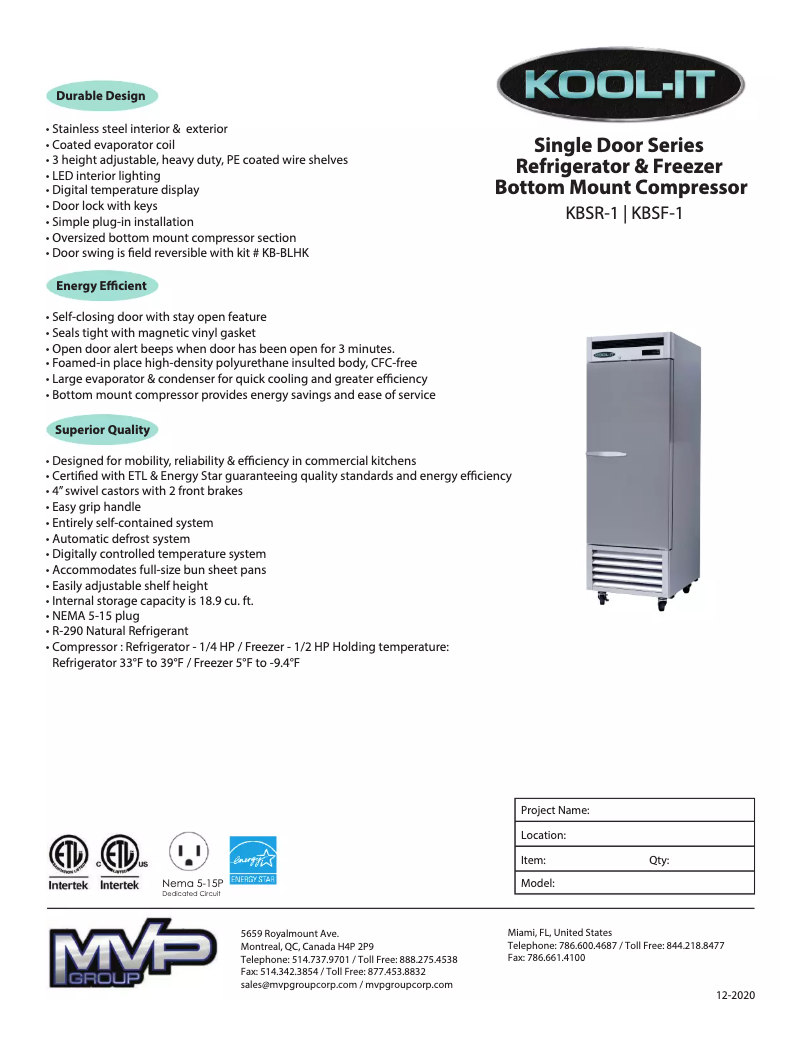 Page 1 de la notice Manuel utilisateur Kool-It KBSF-1