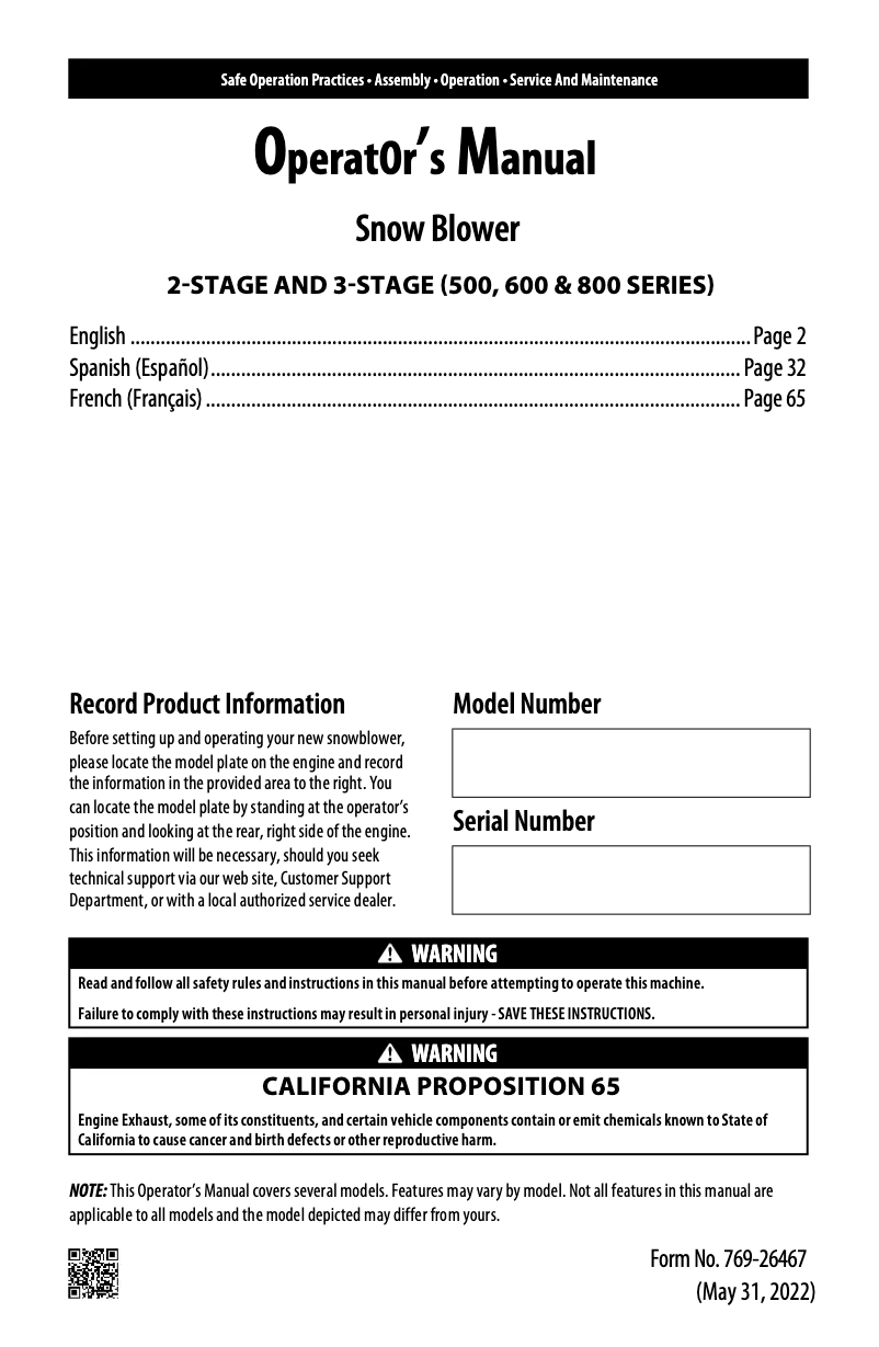 Page 1 de la notice Manuel utilisateur Troy-Bilt Storm 2600