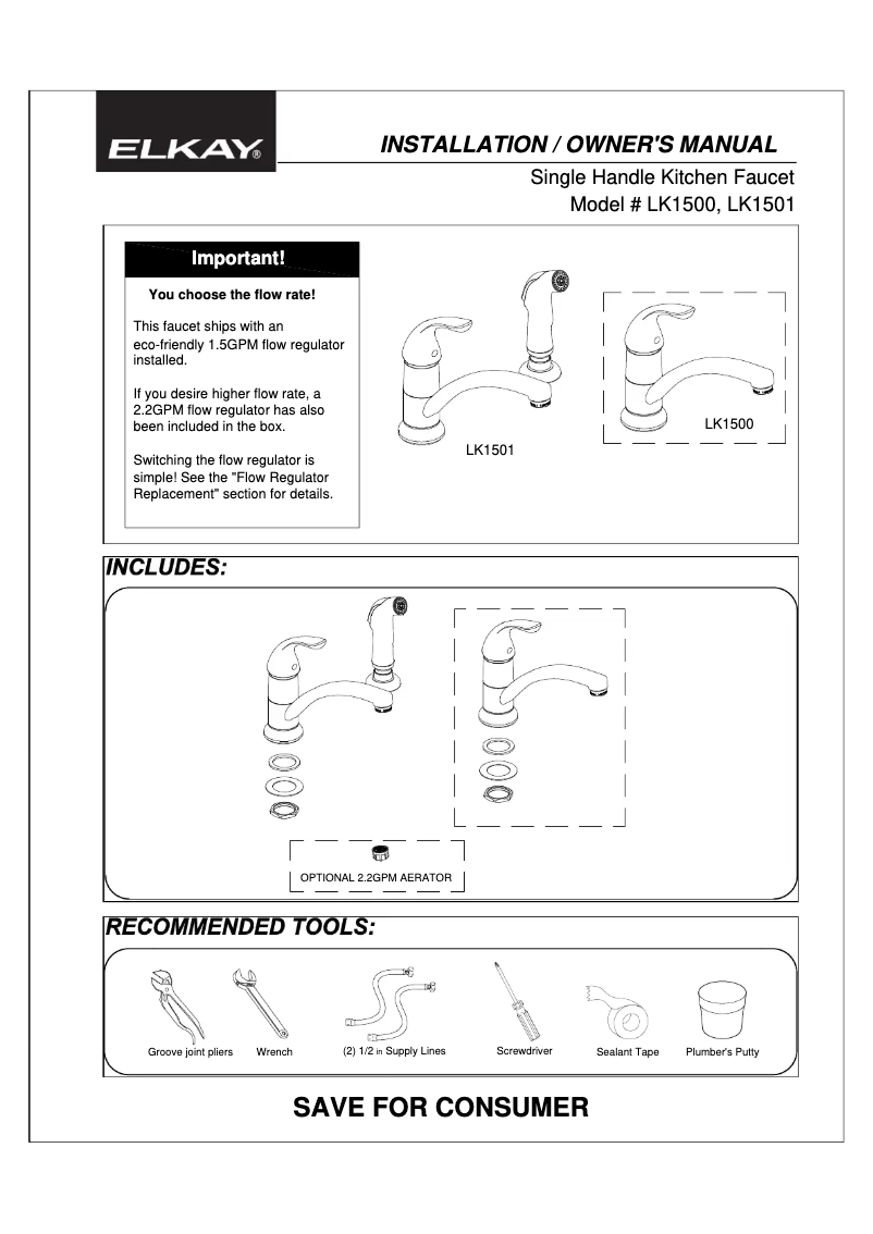 Página 1 del manual Manual de usuario Elkay LK1501CR