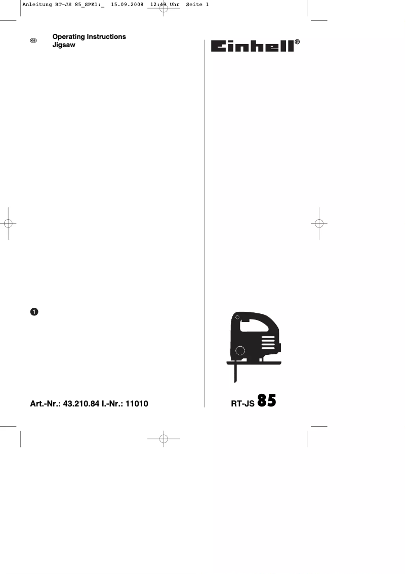 Page 1 de la notice Manuel utilisateur Einhell RT-JS 85