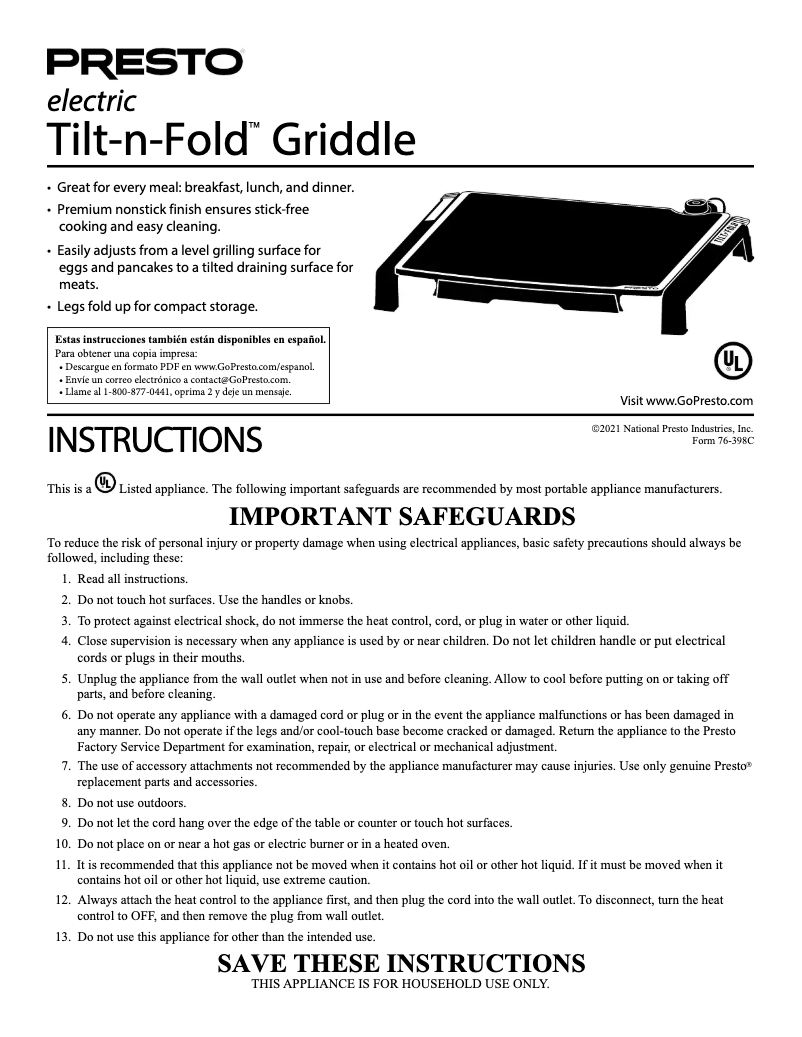 Page 1 de la notice Manuel utilisateur Presto Tilt-n-Fold 07071