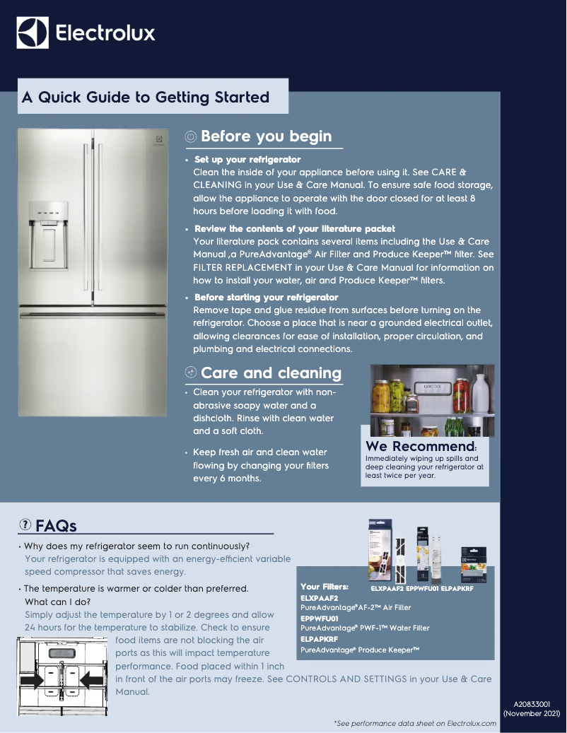 Page 1 de la notice Guide de démarrage rapide Electrolux ERFC2393AS