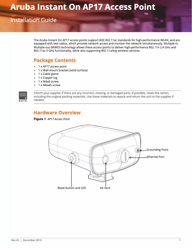 Página 1 del manual Manual de usuario Aruba Instant On AP17