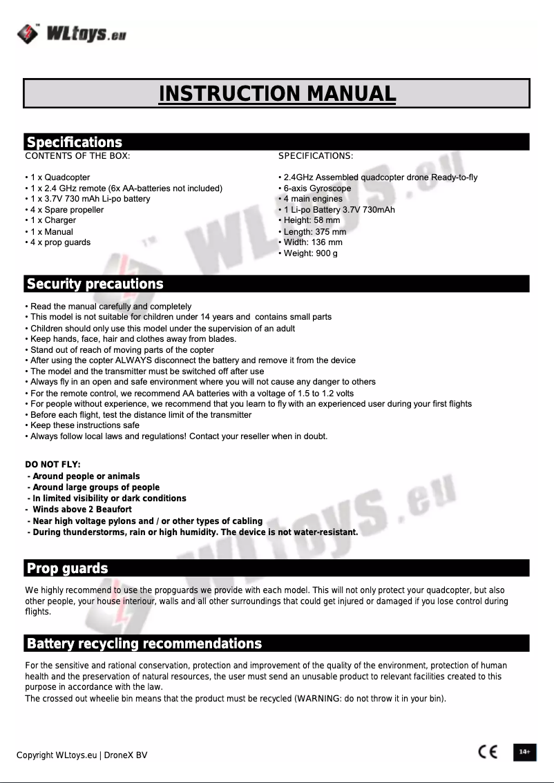 Page 1 de la notice Manuel utilisateur WLtoys Q222g