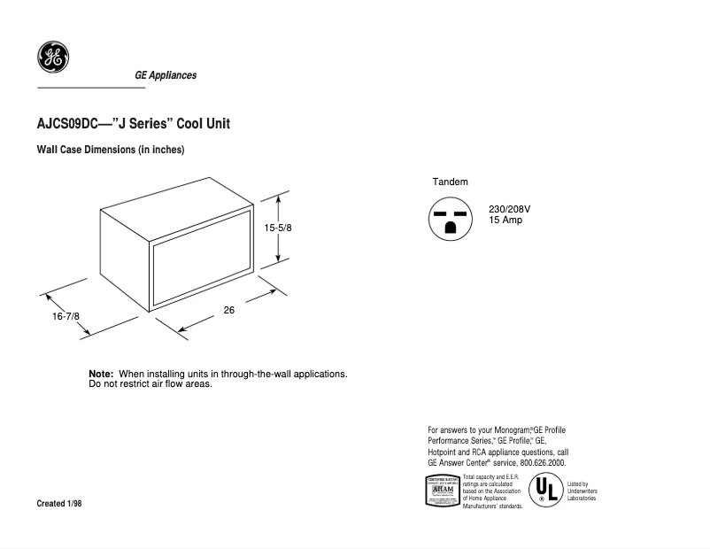 Page n°1 - Fiche technique GE AJCS09DC
