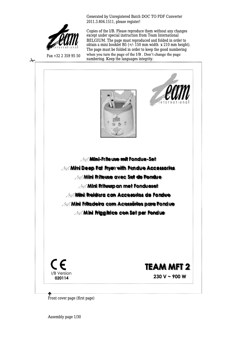 Page n°1 - Manuel utilisateur Team MFT 2
