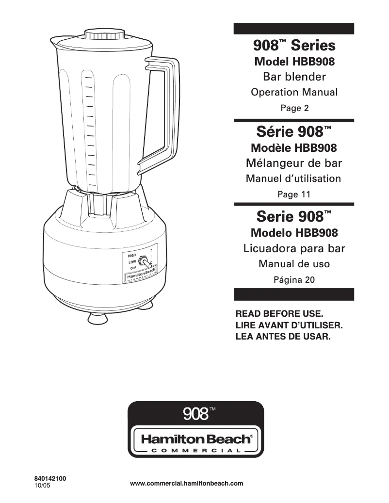 Page n°1 - Manuel utilisateur Hamilton Beach HBB908