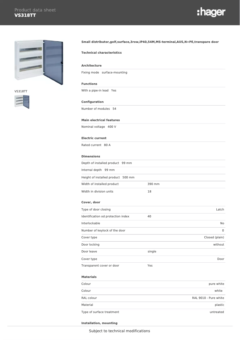 Image de la première page du manuel de l'appareil VS318TT