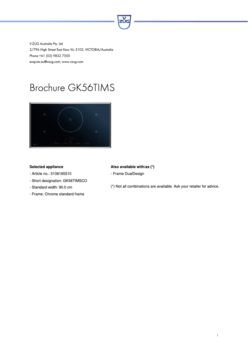 Page n°1 - Fiche technique V-Zug GK56TIMSCO