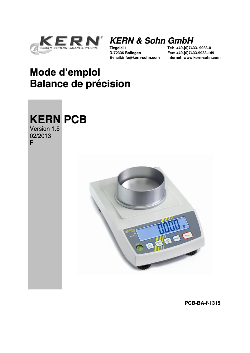 Page 1 de la notice Manuel utilisateur Kern PCB 200-2